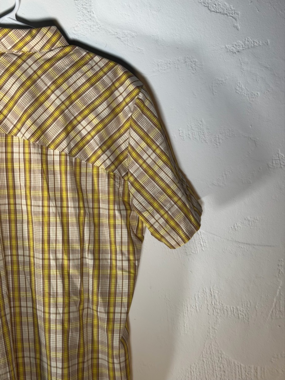 Volcom Men's Yellow and Brown Plaid Short Sleeve Button-Up Shirt - Picture 8 of 16